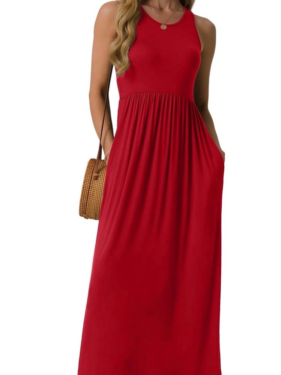 Dresses & Skirts - Vibrant Red Sleeveless Maxi Dress with Pockets - Size XL - Long Summer Dress